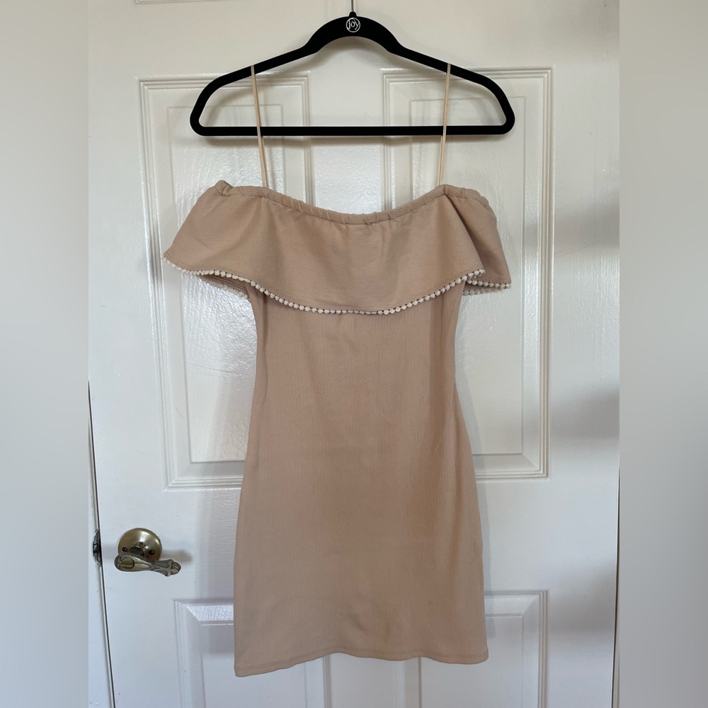WAYF Cream Strapless Mini Dress